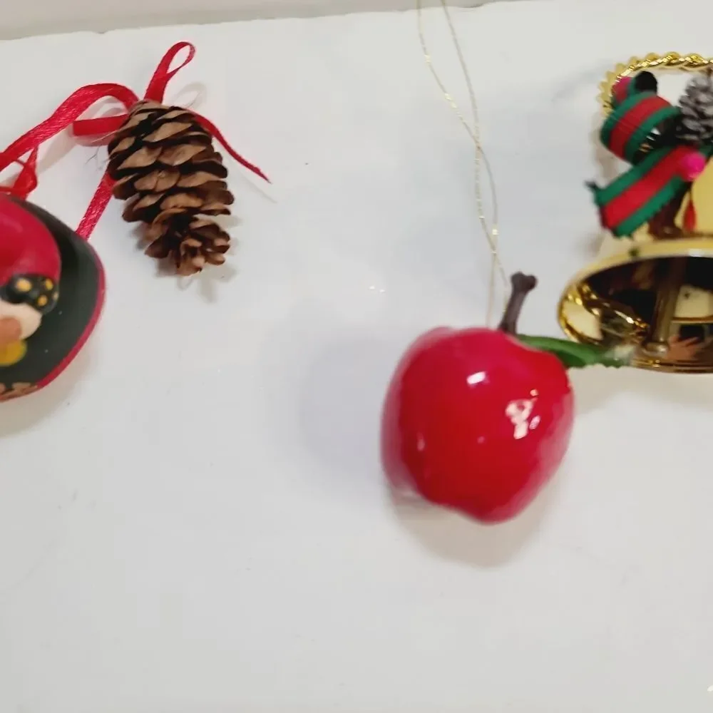 Bundle lot of 7 Vintage Christmas Tree Ornaments Mrs Clause Apple Pine Cone